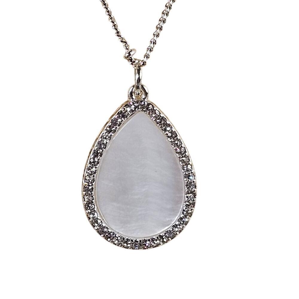 Lauren Conrad Genuine Mother of Pearl Teardrop Pendant Necklace 32β Silver Tone